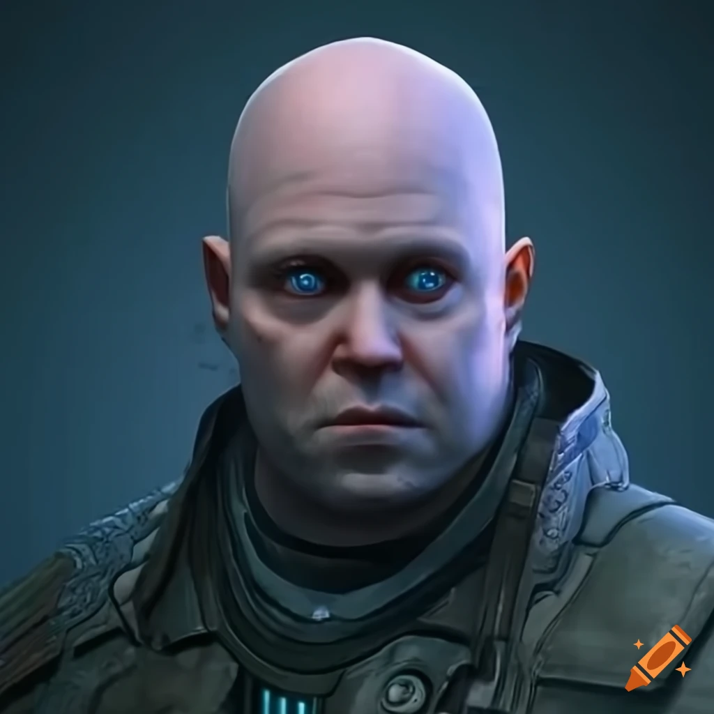 Cyberpunk Character With Blue Eyes And Bald Head On Craiyon 