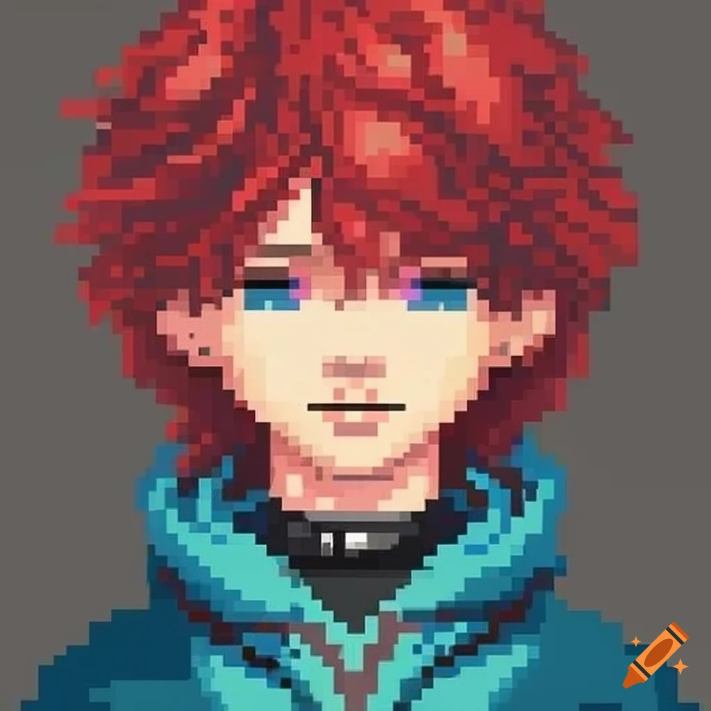 Pixel art of a boy with red hair on Craiyon