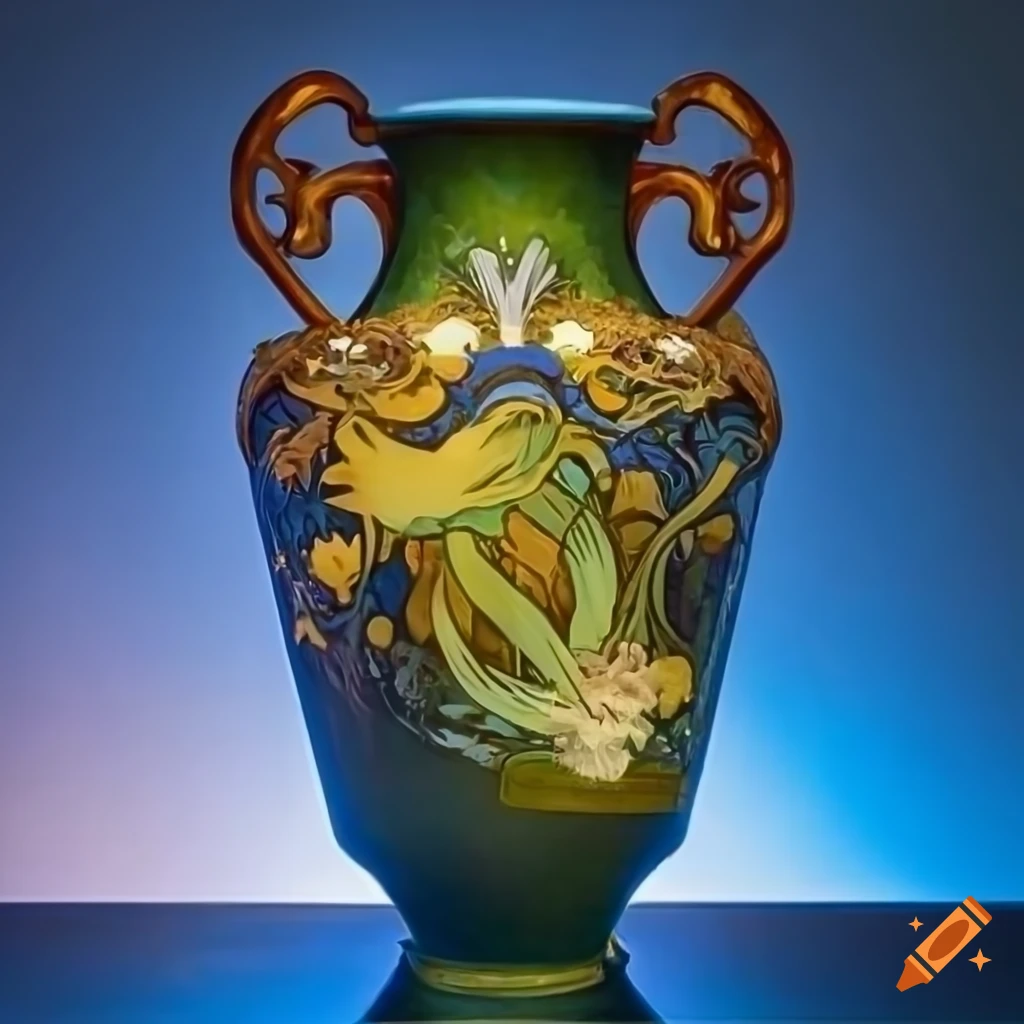 Photorealistic art nouveau style painting of a vase