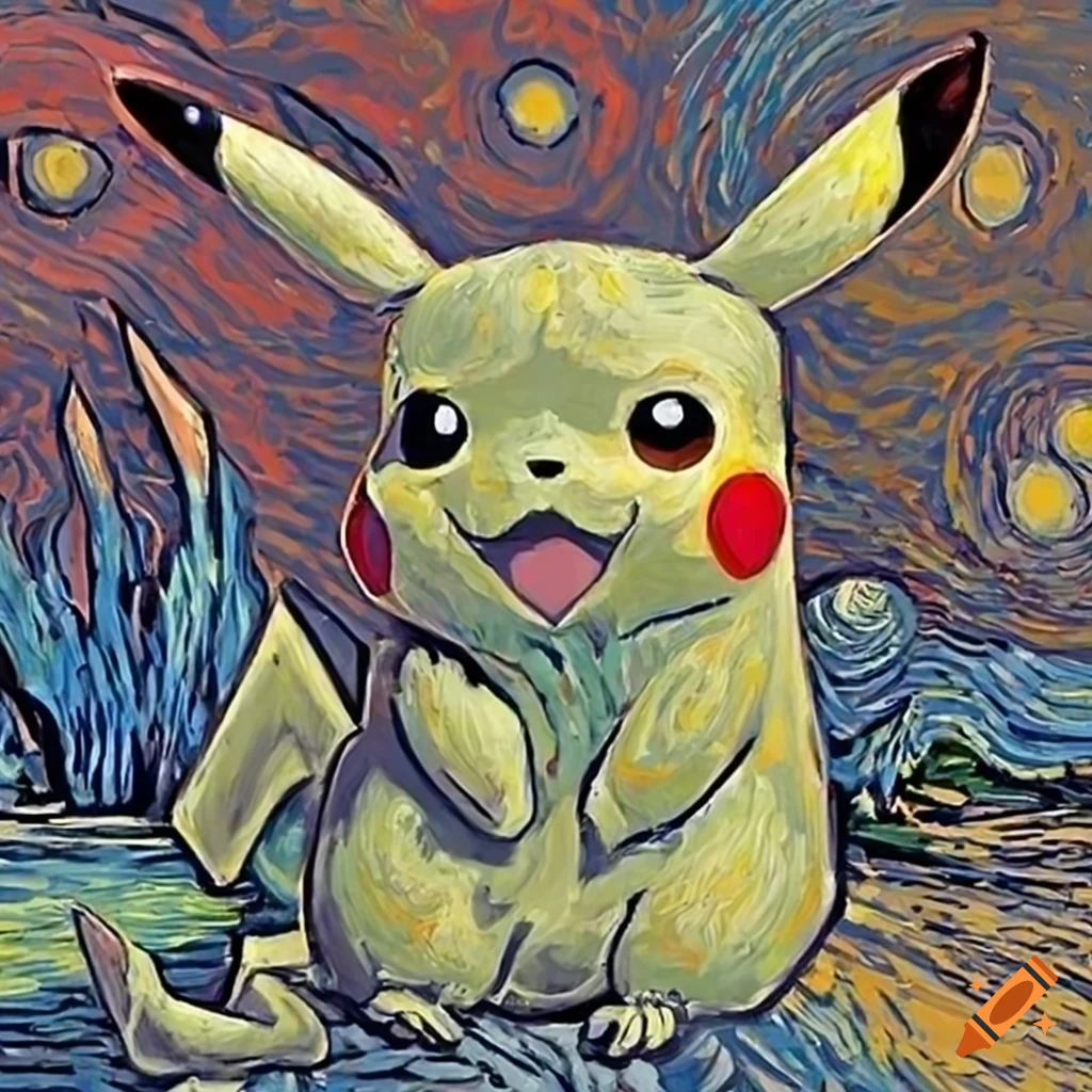Digital art of pikachu inspired by van gogh on craiyon