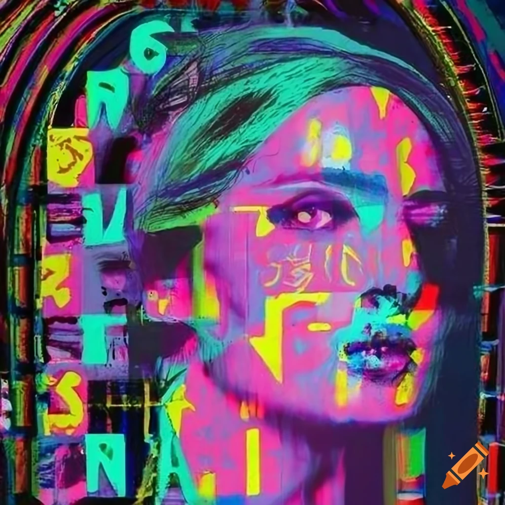 Surreal portrait with spraypaint and grunge aesthetic on craiyon