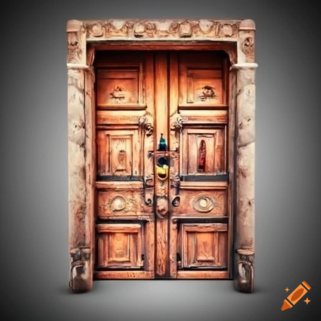 Ancient door on white background on Craiyon