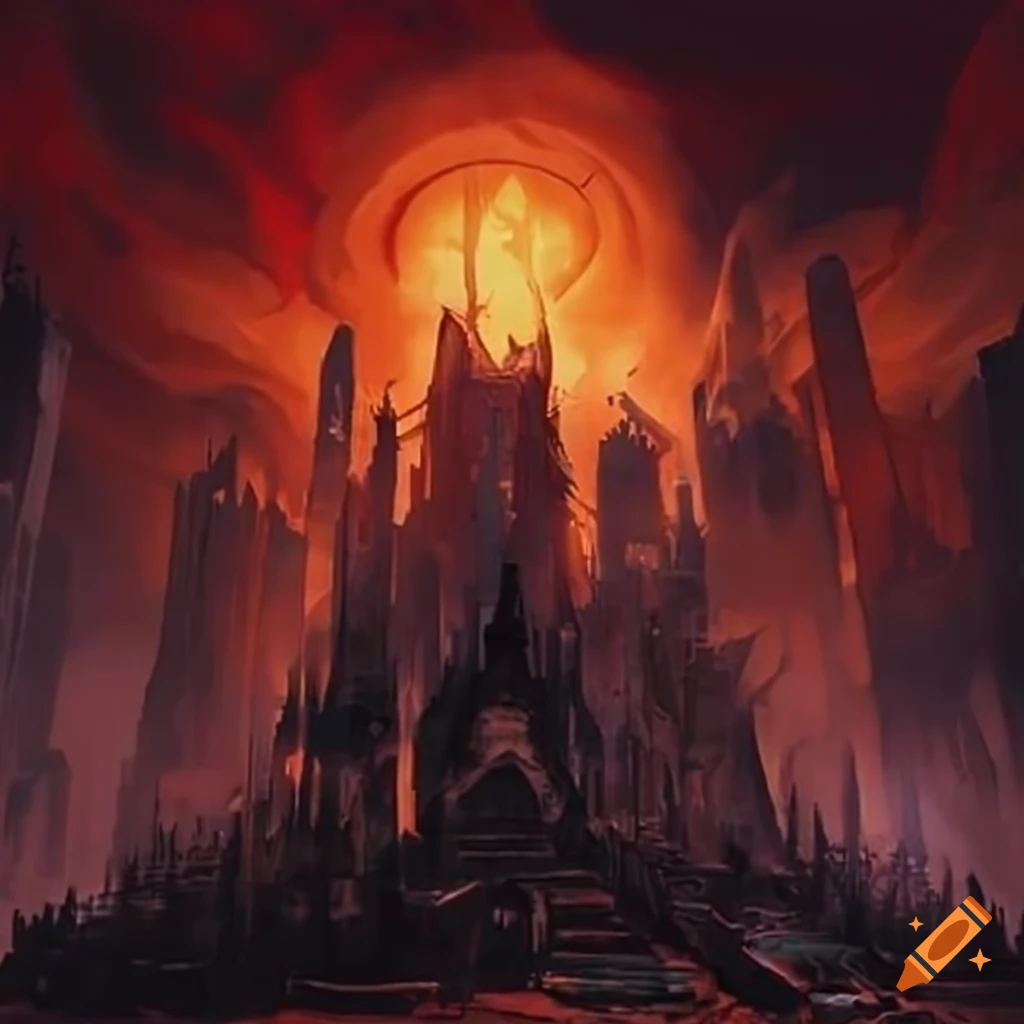 Artistic depiction of an infernal city on Craiyon