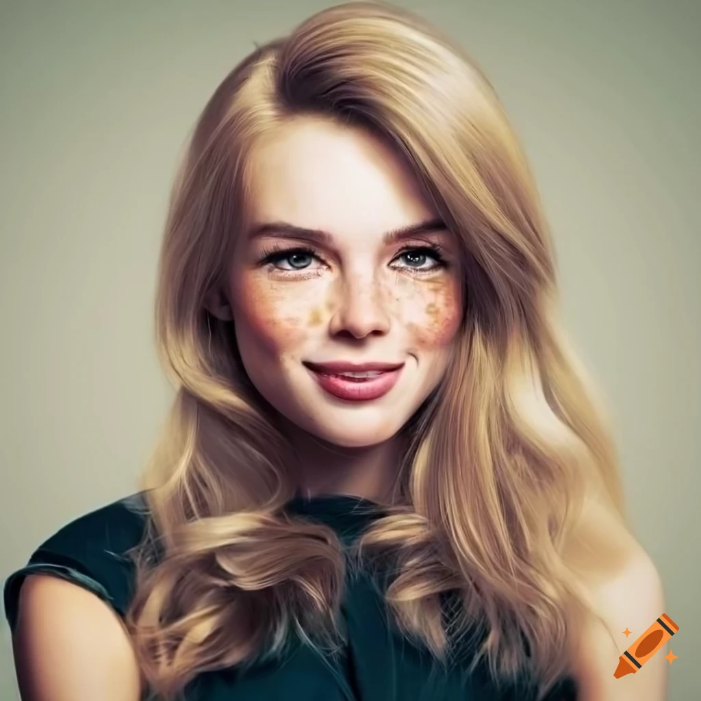 portrait of a beautiful young woman with freckles and blonde hair