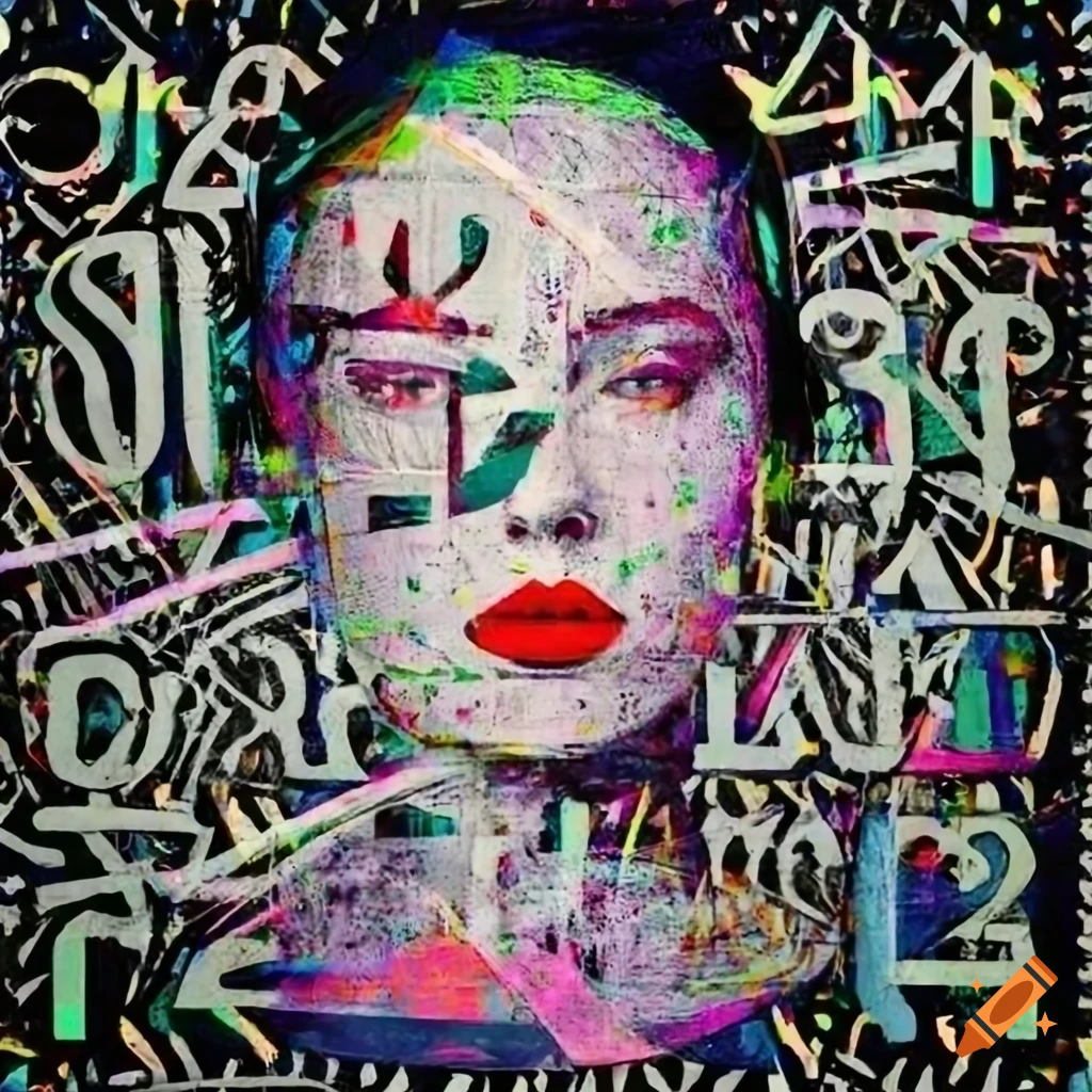 Surreal portrait with graffiti overlay