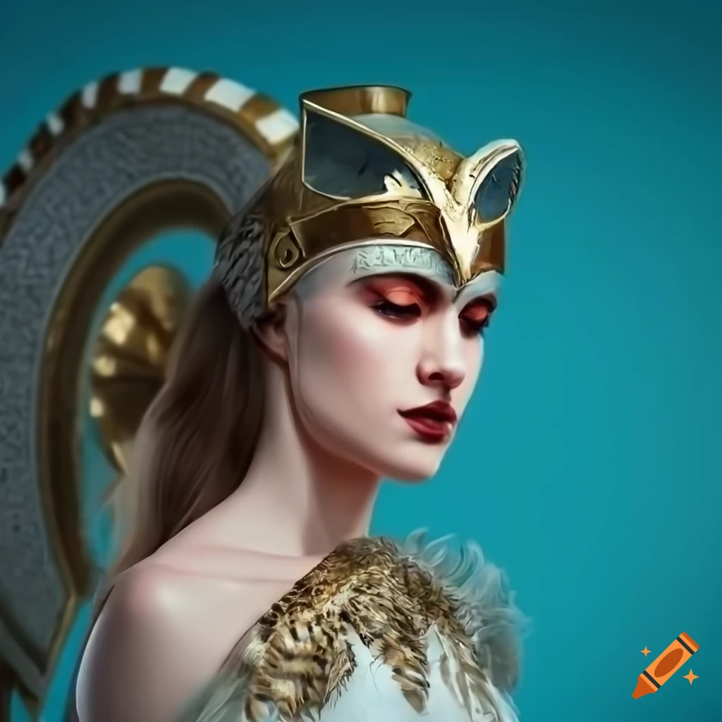High fashion portrayal of the goddess athena