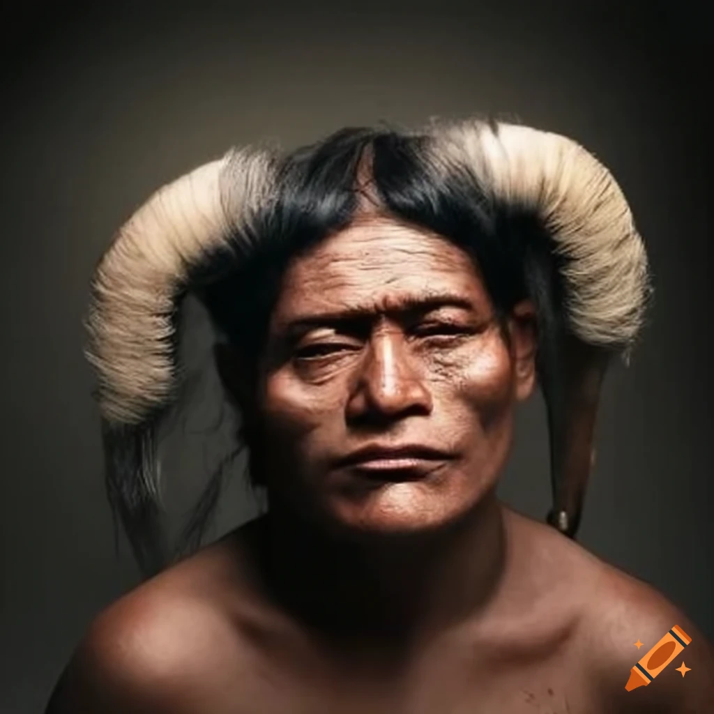 Artistic depiction of a peruvian man with hairy horns on Craiyon