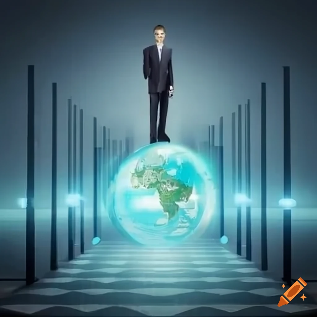 businessman surrounded by a matrix of ideas