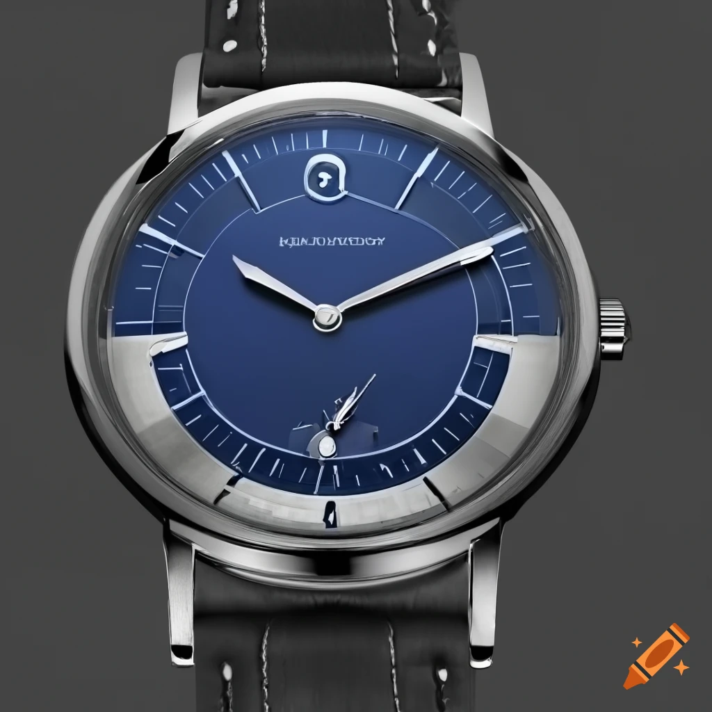 3D rendering of a Triandaros watch with a blue dial and iron case