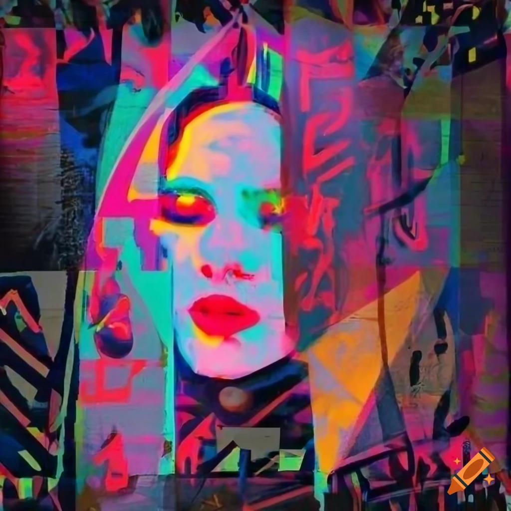 Surreal portrait with spraypaint and grunge aesthetic on craiyon