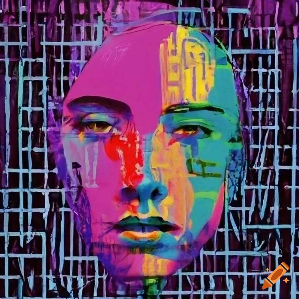Neo-pop surreal portrait with graffiti-style elements