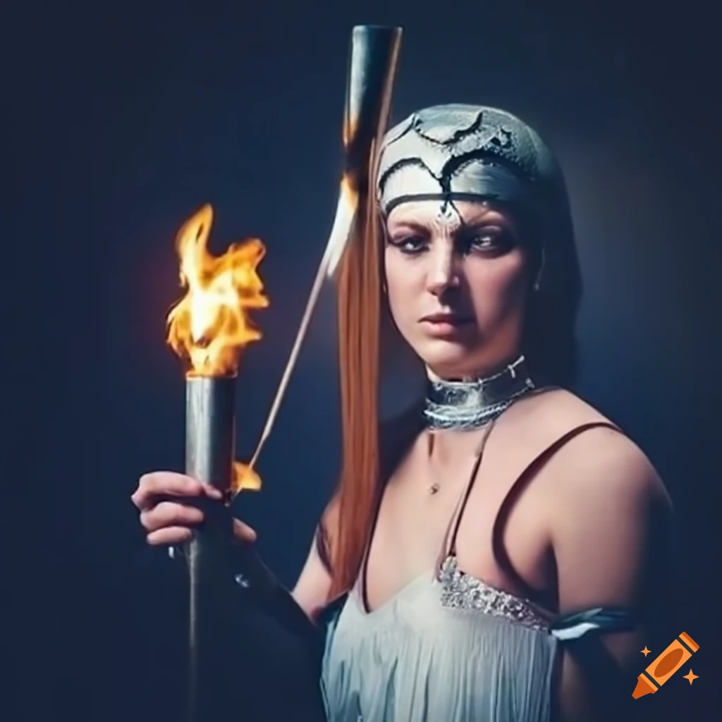 depiction of Jeanne Hachette holding an Olympic flame