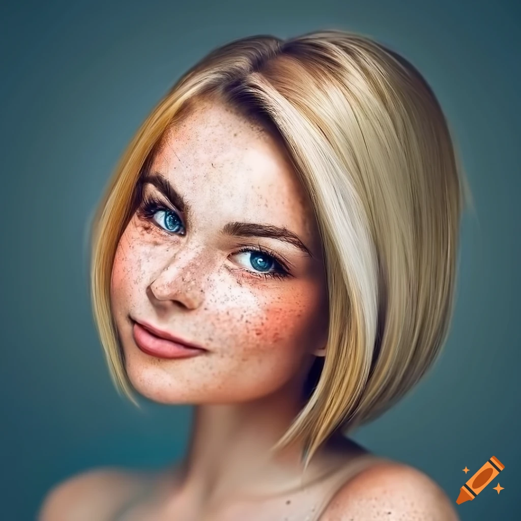 Portrait of a beautiful young woman with freckles and blonde hair on ...