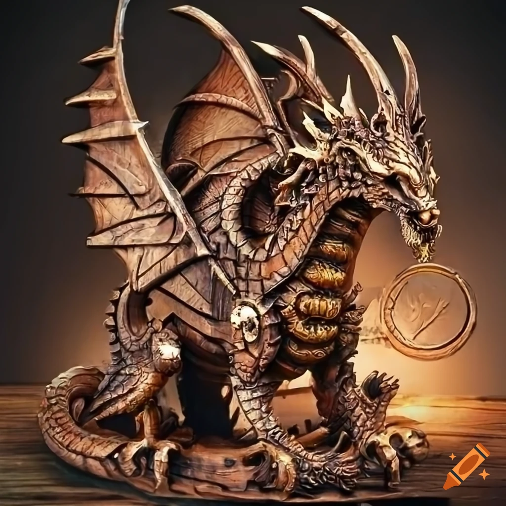 Olive wood dragon sculpture on Craiyon
