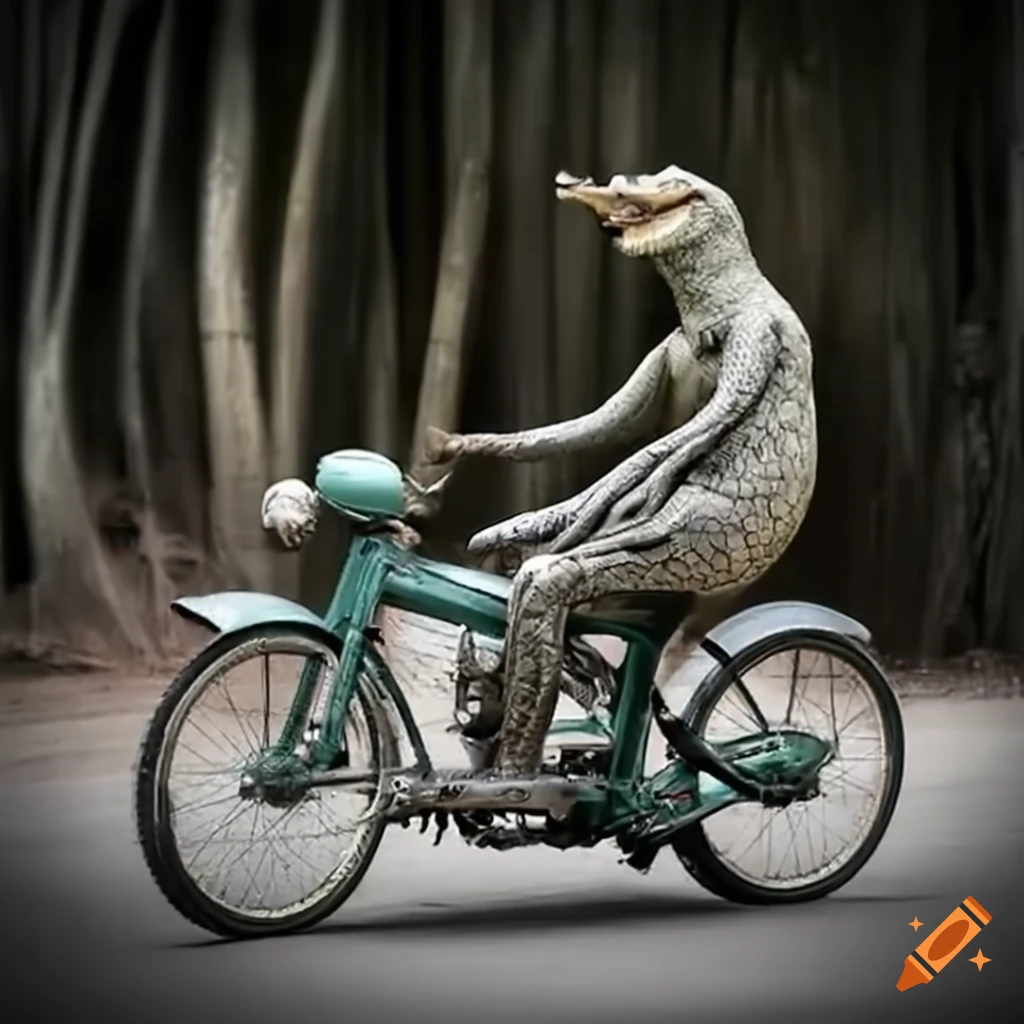 Crocodile riding a motorbike on Craiyon