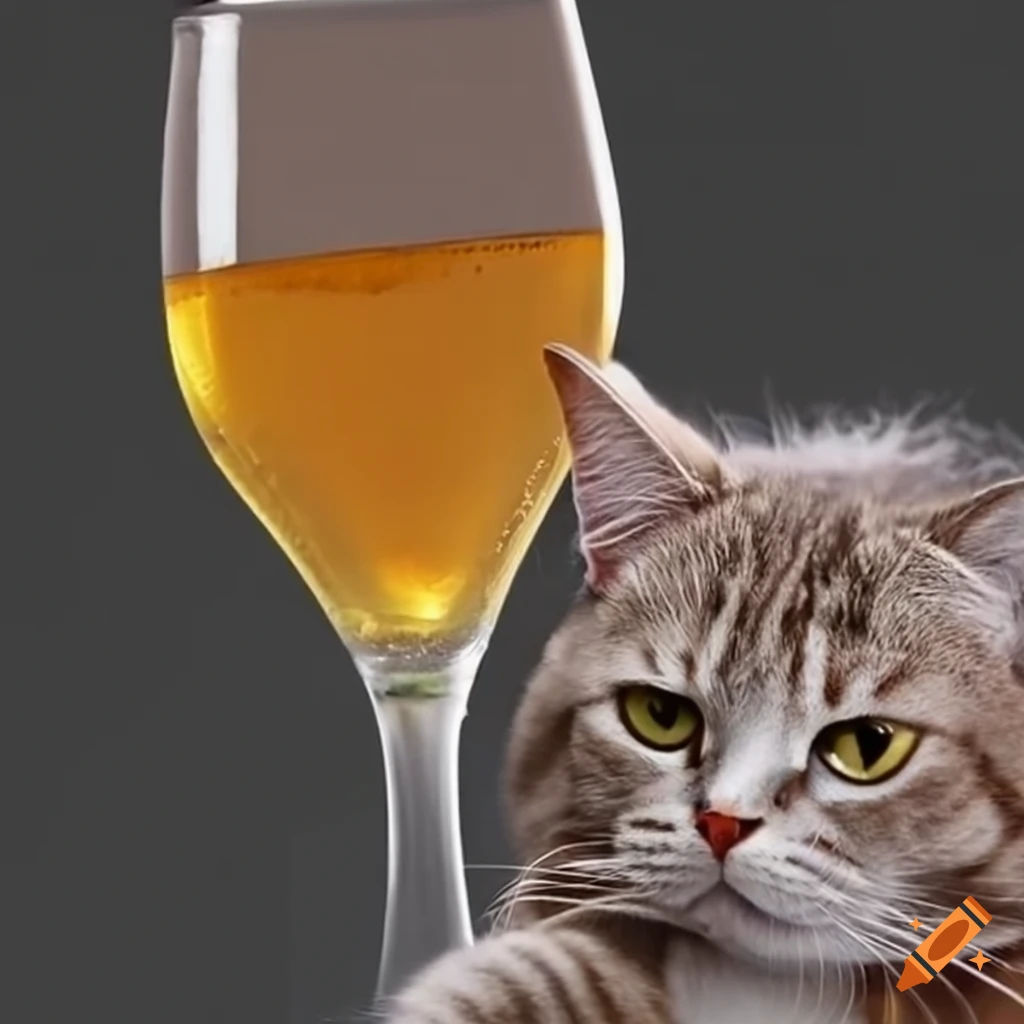 Humorous picture of a cat drinking beer on craiyon