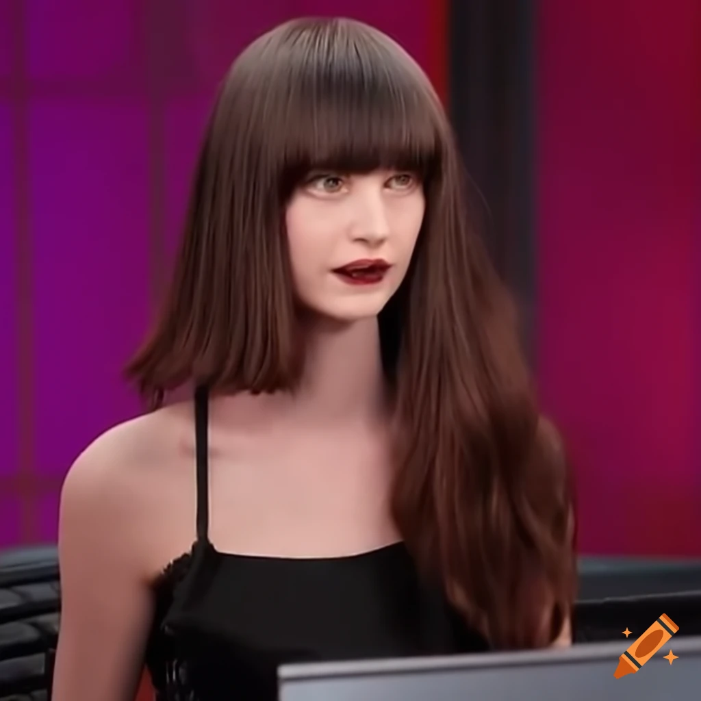 Mia Goth getting her bangs trimmed on a talk show