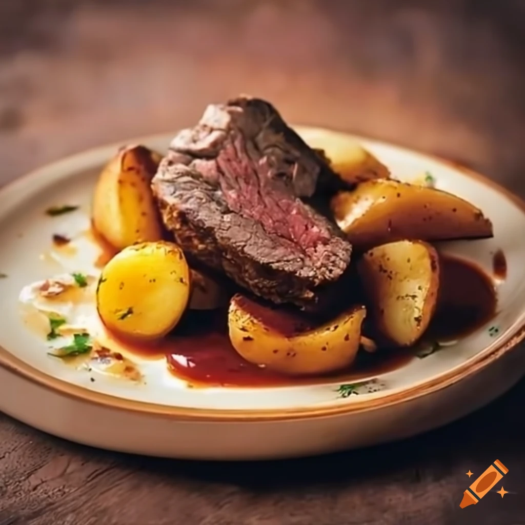 delicious French beef dish with toasted potatoes