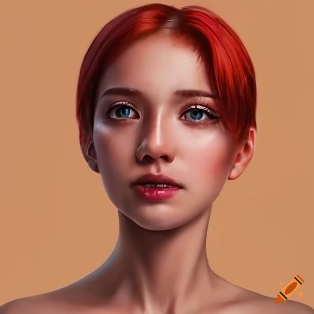 realistic portrait of a young woman with red hair