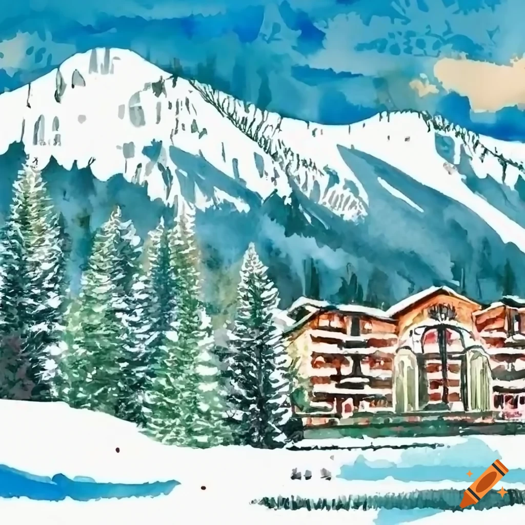 watercolor background of Breckenridge resort for Christmas card