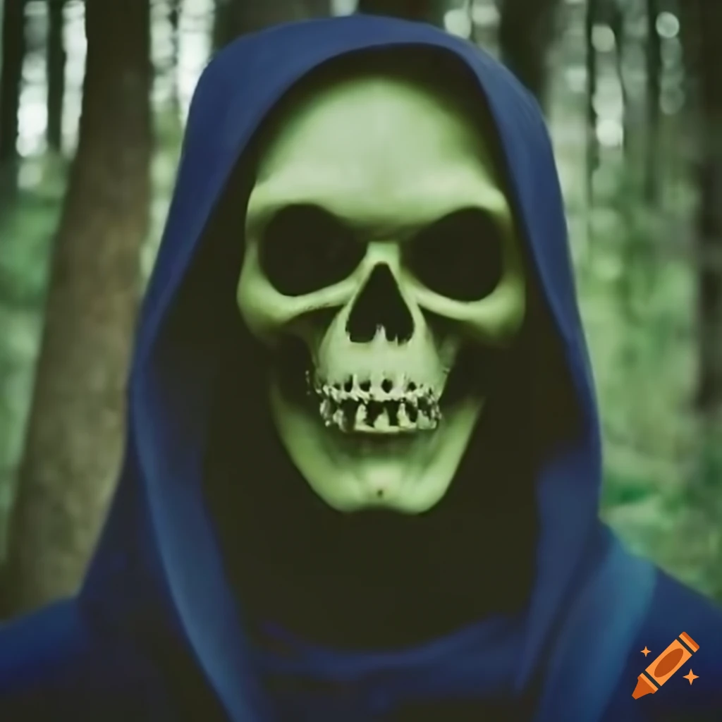 photograph of Skeletor in the woods