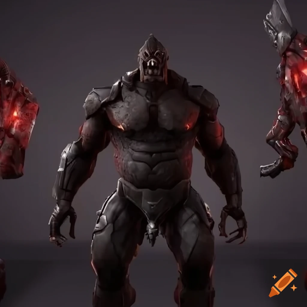 sci-fi black stone armored golem cyborg