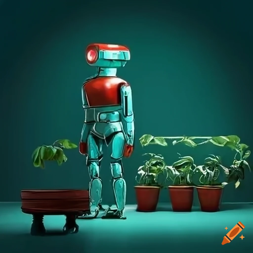 wallpaper of a robot in a tomato greenhouse