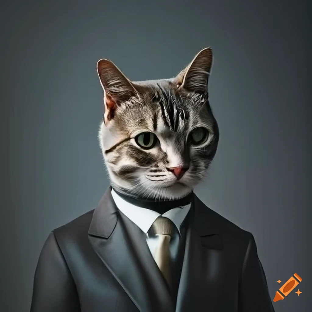 Photorealistic cat wearing a suit in a luxurious office on Craiyon