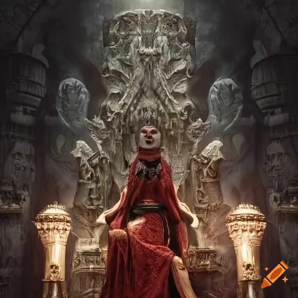 photorealistic depiction of a queen in a biomechanical temple