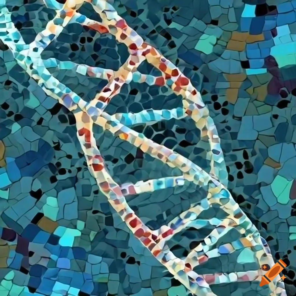 Mosaic art of dna double helix on a beach backdrop on Craiyon