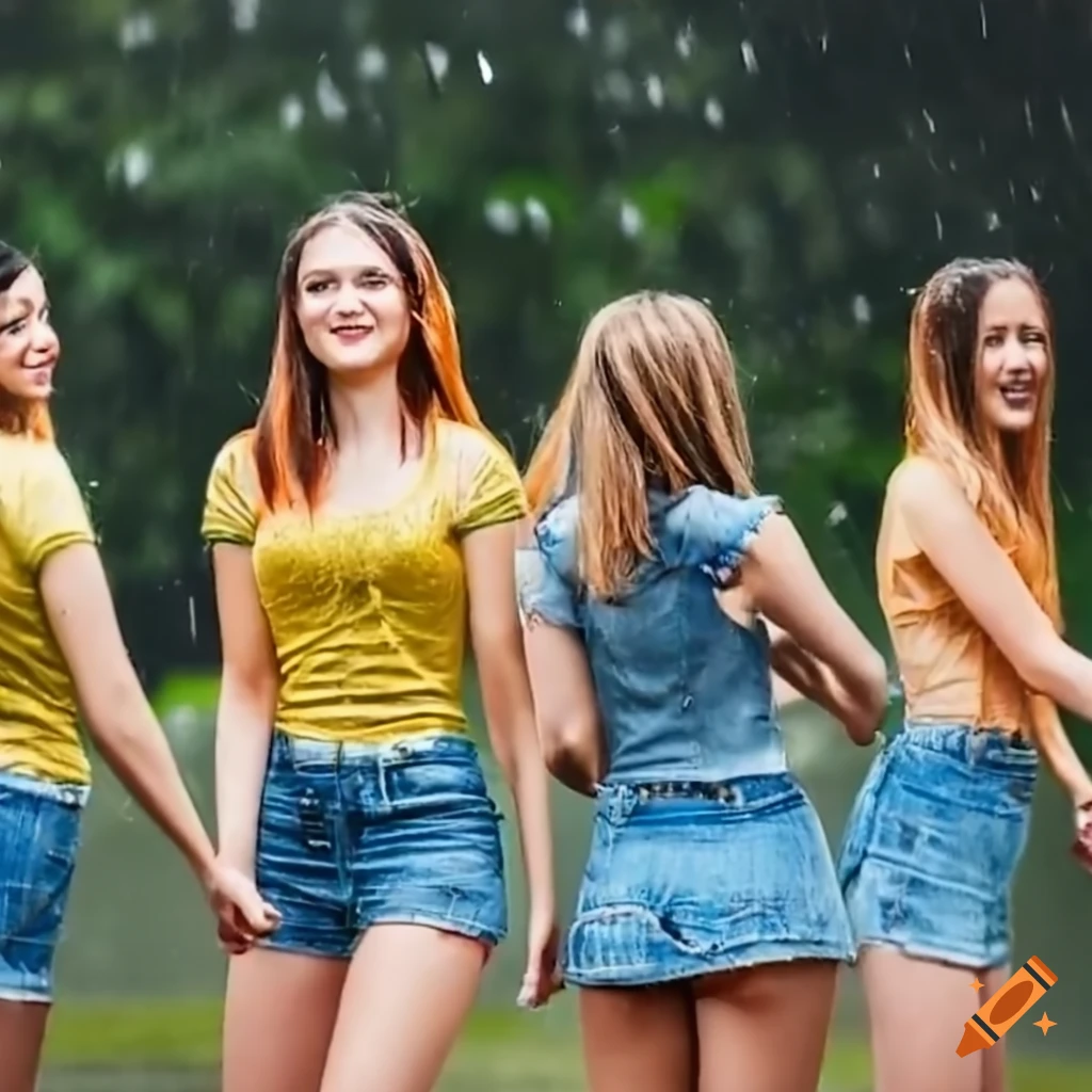 Group of women walking on campus in the rain on Craiyon