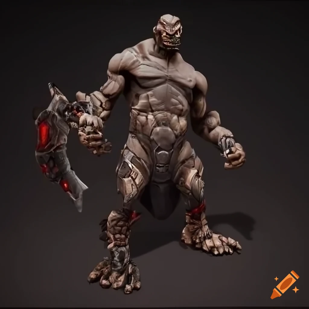 sci-fi golem cyborg warrior head