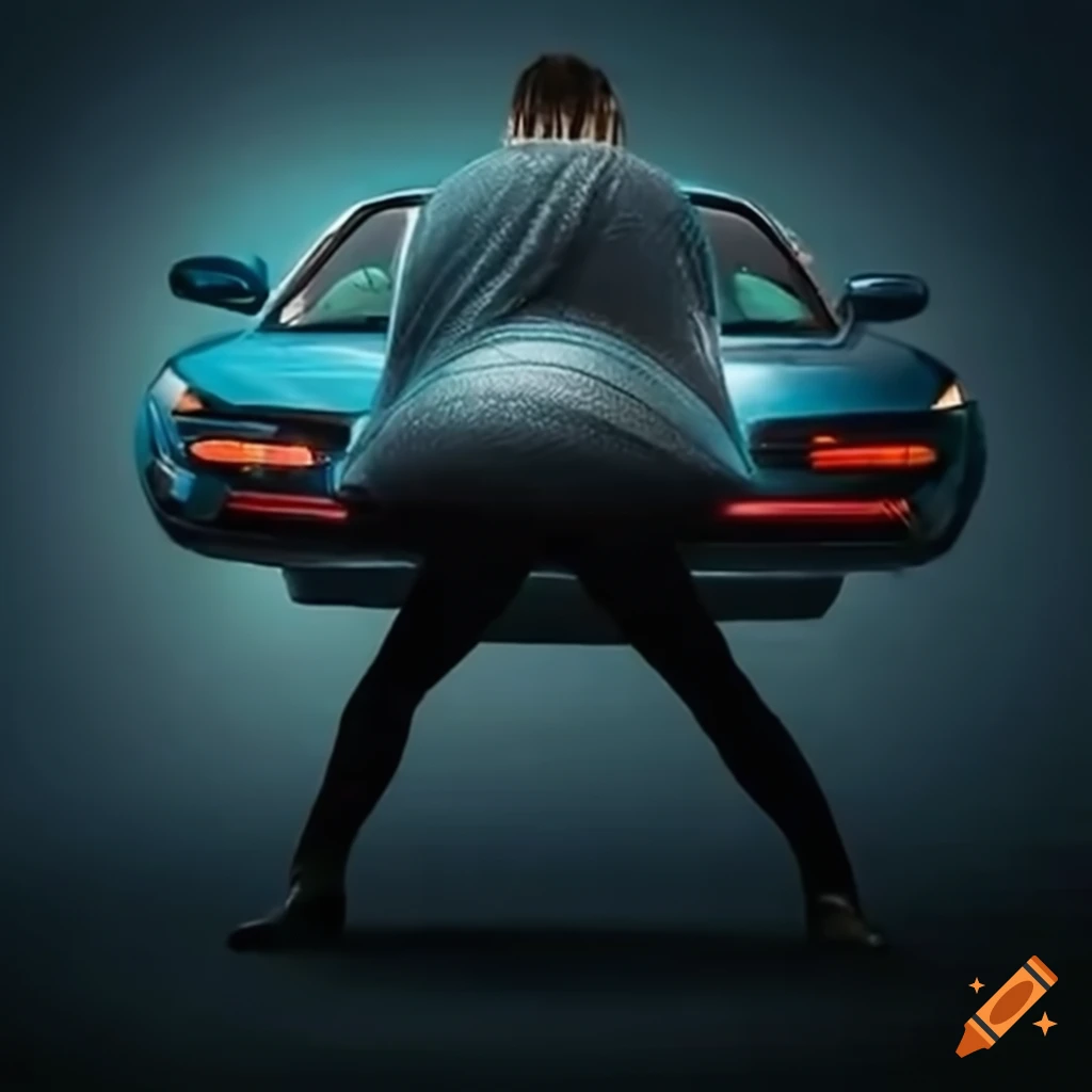 superhero lifting car with ease
