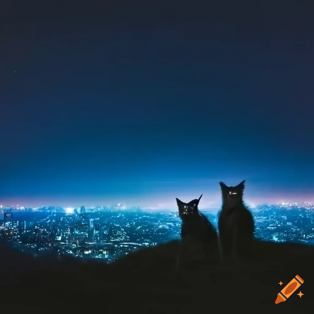 Two black cats on a hill under the moonlight on Craiyon