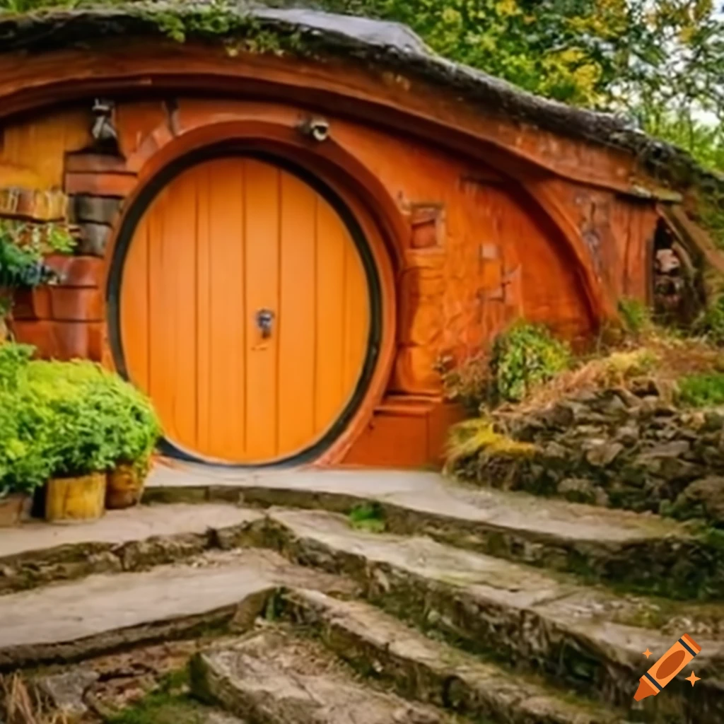 Autumnal hobbit house in realistic colors