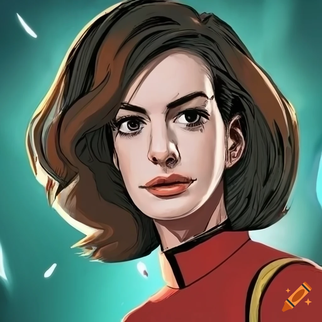 Retro comic book style image of anne hathaway as a doctor in star trek ...