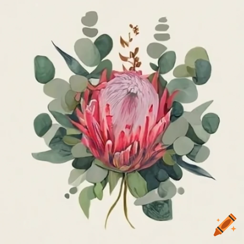 eucalyptus and protea flower bouquet