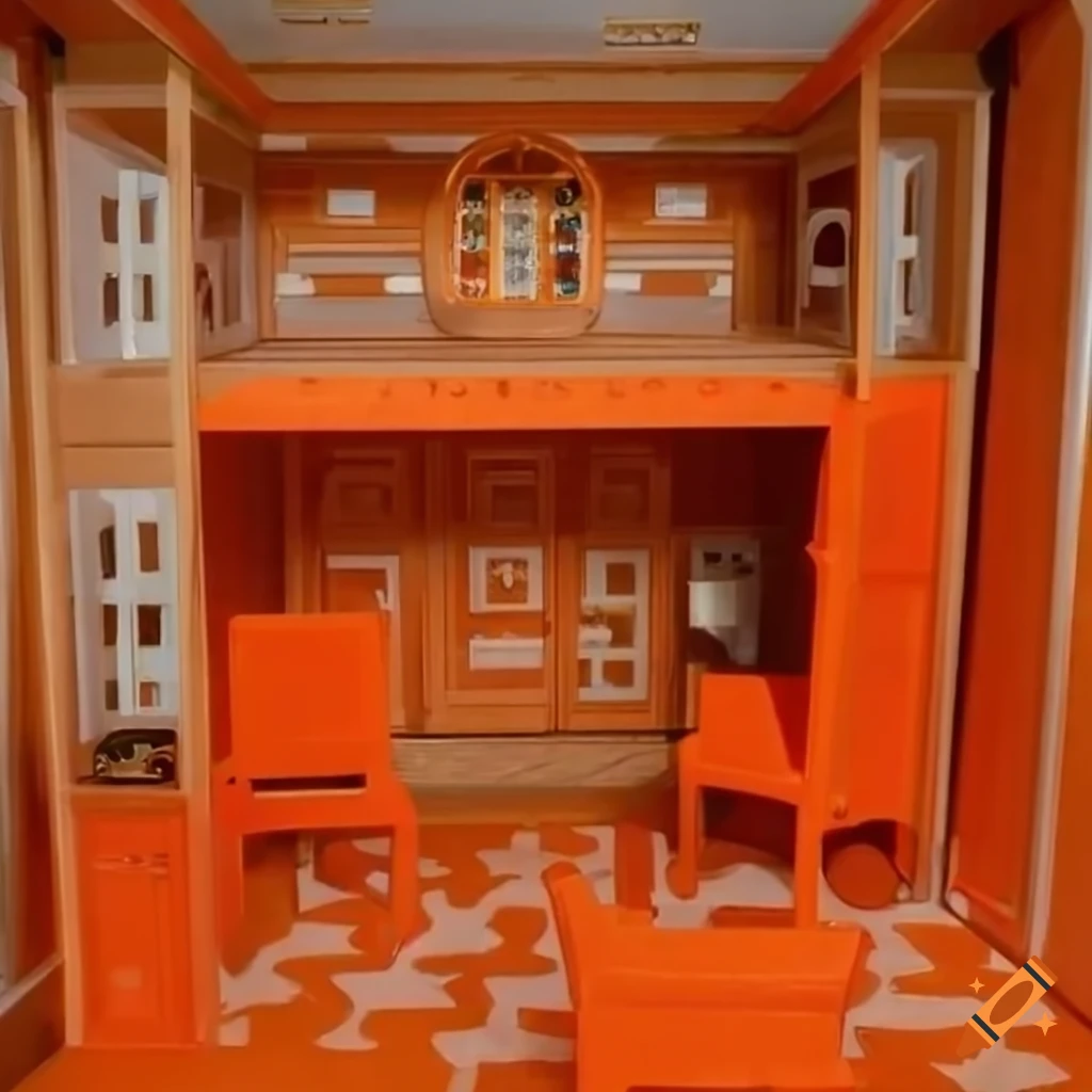 orange furniture in a dollhouse interior