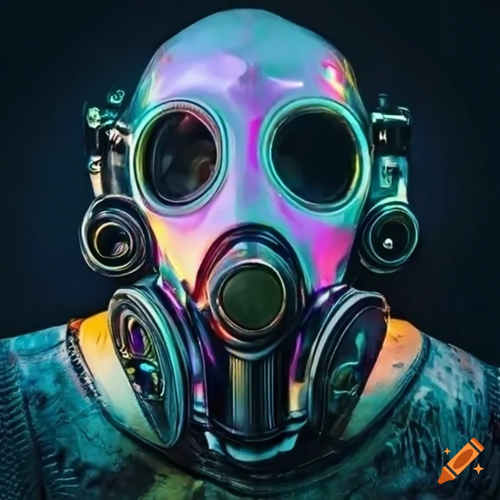 Cyberpunk iridescent gas mask