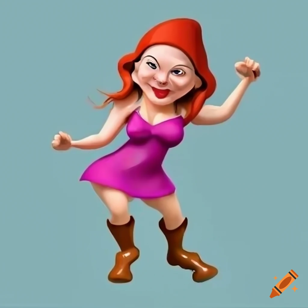 Cartoon of a dancing dwarf woman