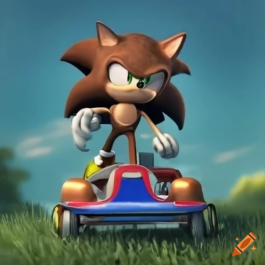 realistic sonic the hedgehog driving a go-kart