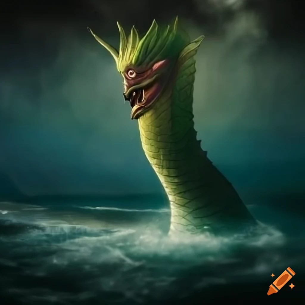 Image of a naga emerging from a lake