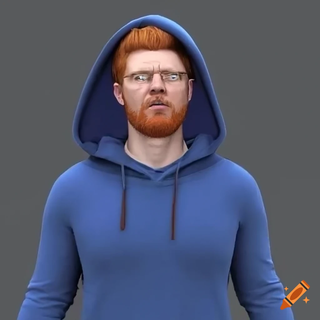 stylish redhead in a navy blue hoodie