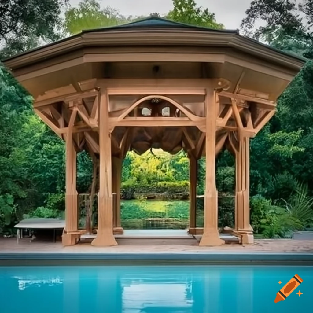 photo of a realistic poolside pavilion