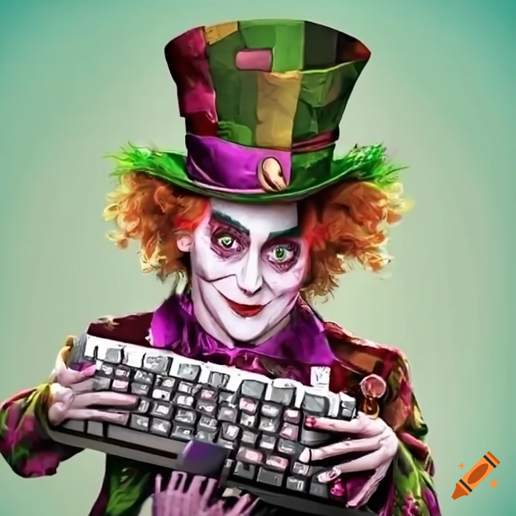 mad hatter typing on a keyboard