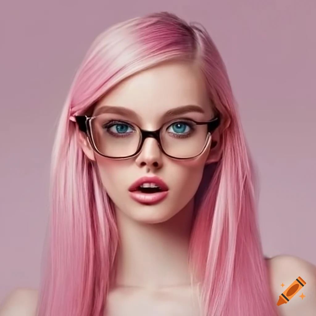 Woman with pink hair, glasses, and lipstick on Craiyon