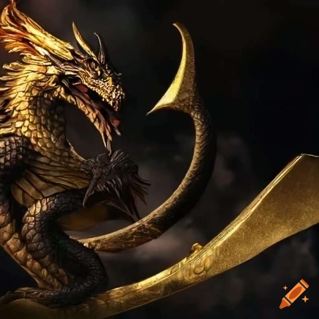 Gold-scaled dragon in a dark background on Craiyon