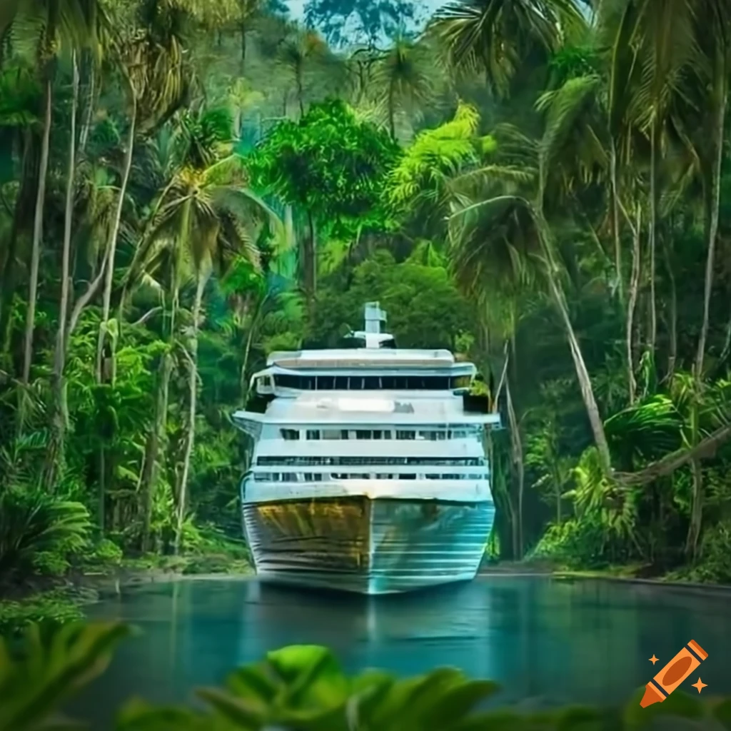 shipwreck in a tropical setting with metal trees