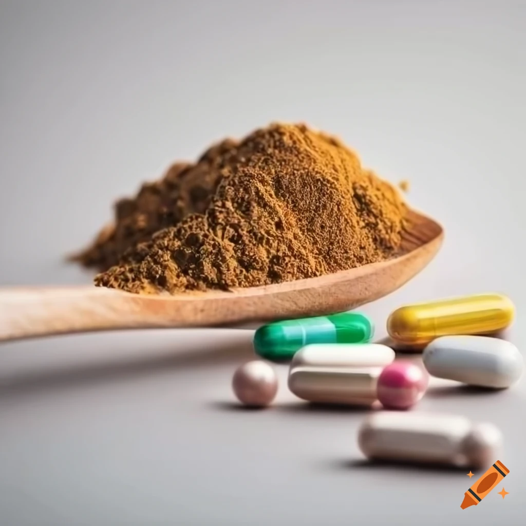 vibrant natural supplements on a wooden spoon