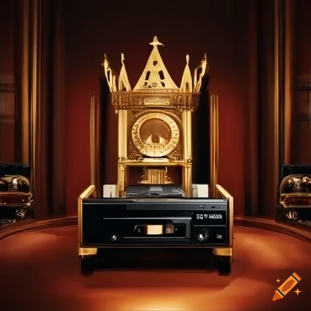 Luxury king surrounded by audio and video equipment on Craiyon